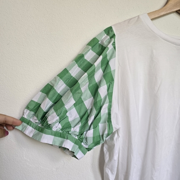 Who What Wear Green White Cotton Puff Elbow Sleeve T-Shirt Plus 3X - Picture 3 of 9